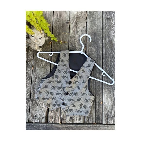 Vintage 80s 90s Safari Animal Vest Waistcoat Giraffe Zebra Hyena Sz 2T - Picture 1 of 4